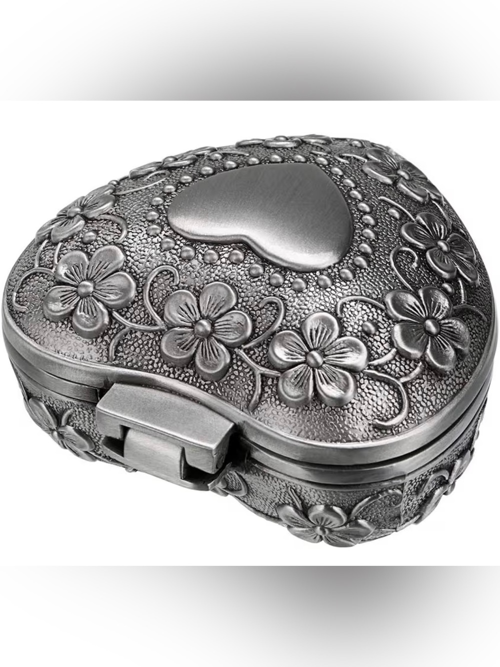 Vintage Silver small  Heart Floral Jewelry Box – Elegant Women's Accessory - Picture 3 of 8